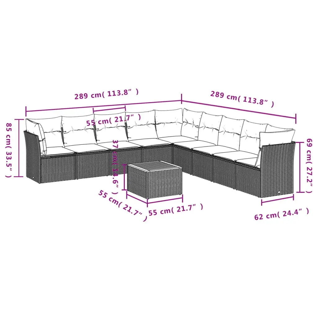 Garden Sofa Set 10 Piece Outdoor Furniture Patio Sectional with Storage Grey