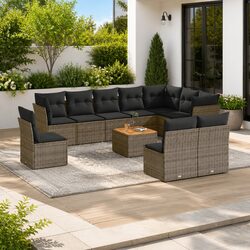 Friendly 11-Piece Garden Sofa Set in Grey with Cushions