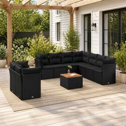 10 Piece Garden Sofa Set Outdoor Furniture Black Poly Rattan with Storage