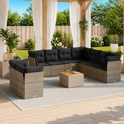 Garden Sofa Set 10 Piece Outdoor Furniture Grey Poly Rattan Modular Patio Lounge