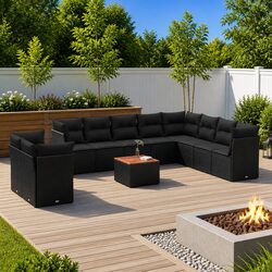 You’ll Love This 11-Piece Black Rattan Sofa Set