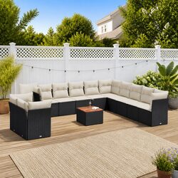 Garden Sofa Set 12 Piece Outdoor Furniture Black Poly Rattan Patio Lounge