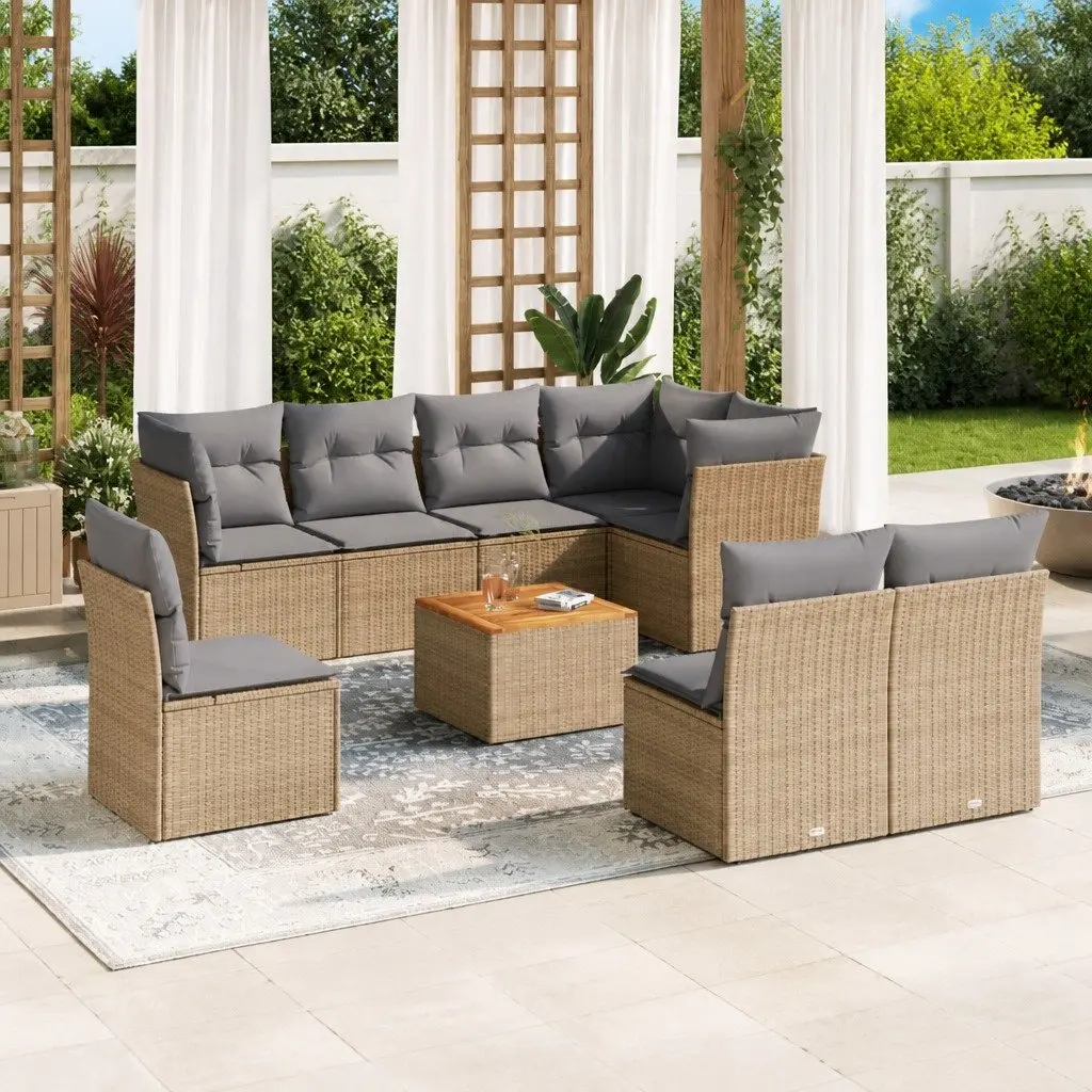 Garden Sofa Set 9 Piece Outdoor Furniture Beige Poly Rattan Patio Lounge Seats