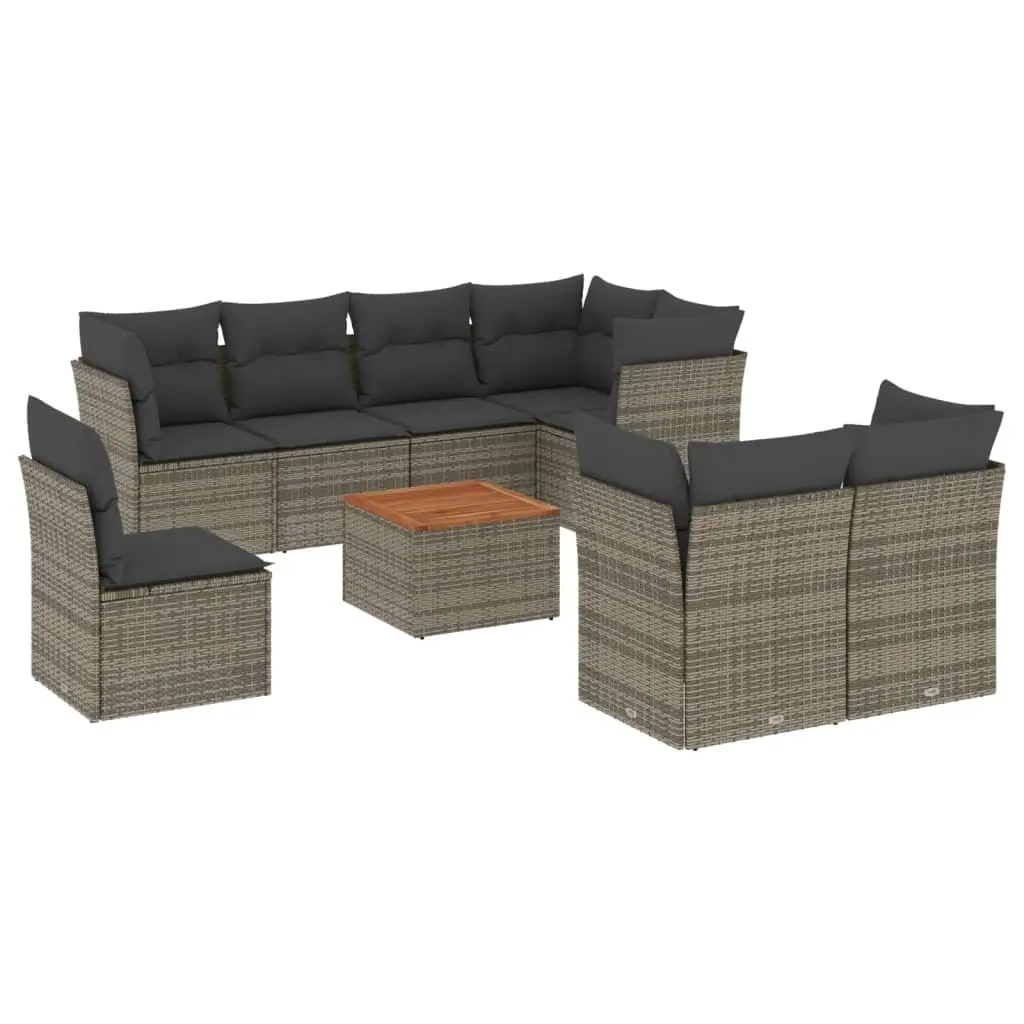 Garden Sofa Set 9 Piece Outdoor Furniture Grey Poly Rattan Modular Patio