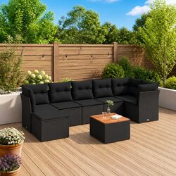Garden Sofa Set 8 Piece Outdoor Furniture Black Poly Rattan Modular Patio