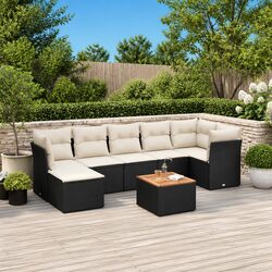 Garden Sofa Set 8 Piece Outdoor Furniture Black Poly Rattan Modular Patio