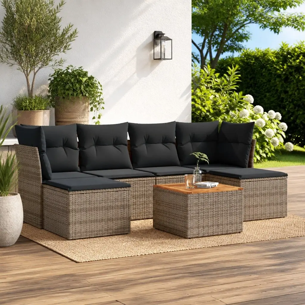 7 Piece Garden Sofa Set Grey Modular Outdoor Furniture Poly Rattan Patio Lounge