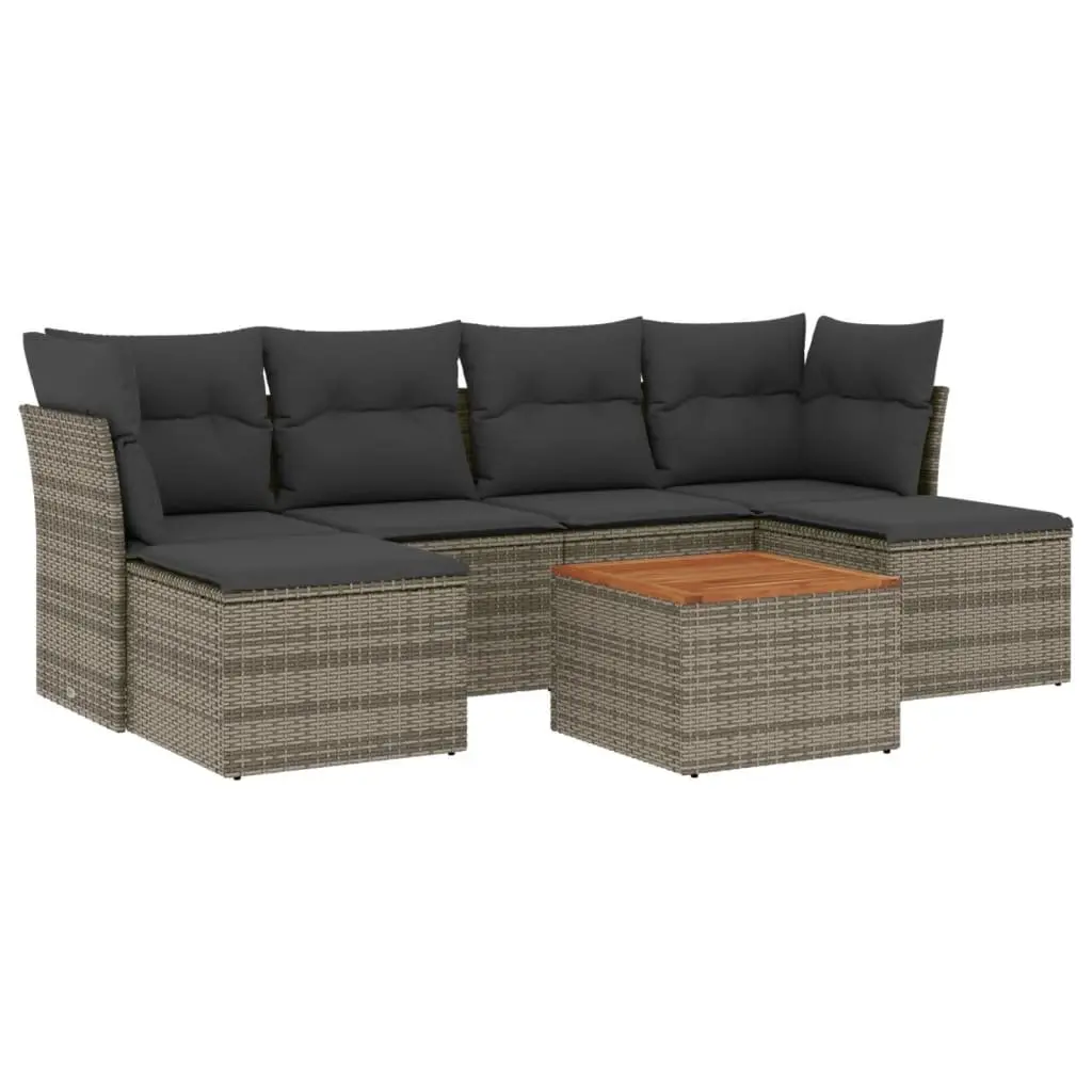 7 Piece Garden Sofa Set Grey Modular Outdoor Furniture Poly Rattan Patio Lounge
