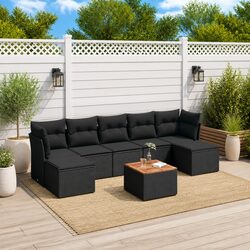 Garden Sofa Set 8 Piece Outdoor Furniture Black Poly Rattan with Storage