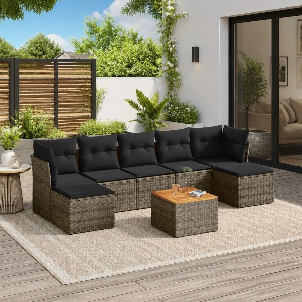 Garden Sofa Set 8 Piece Outdoor Furniture Grey Poly Rattan Modular Patio Lounge