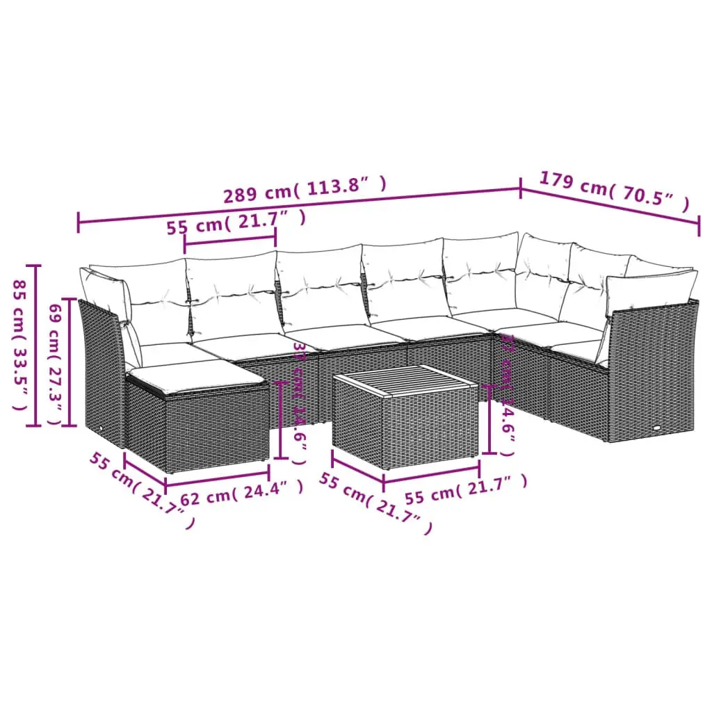 Garden Sofa Set 9 Piece Outdoor Patio Furniture Grey Poly Rattan Modular Lounge