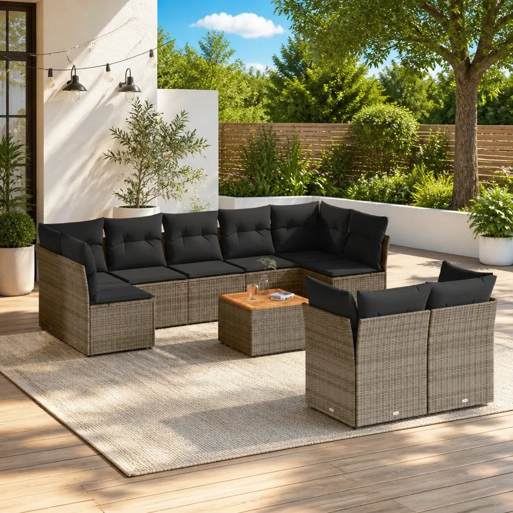 Garden Sofa Set 10 Piece Outdoor Furniture Grey Poly Rattan Patio Seating