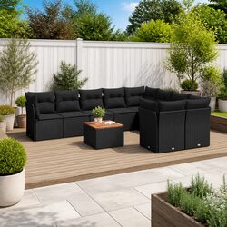 Garden Sofa Set 10 Piece Outdoor Furniture Black Poly Rattan Patio Seating
