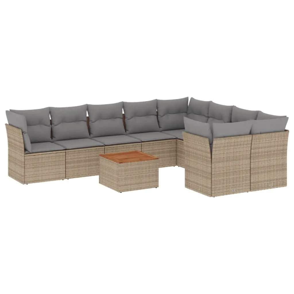 Garden Sofa Set 10 Piece Outdoor Furniture Patio Beige Poly Rattan with Cushions