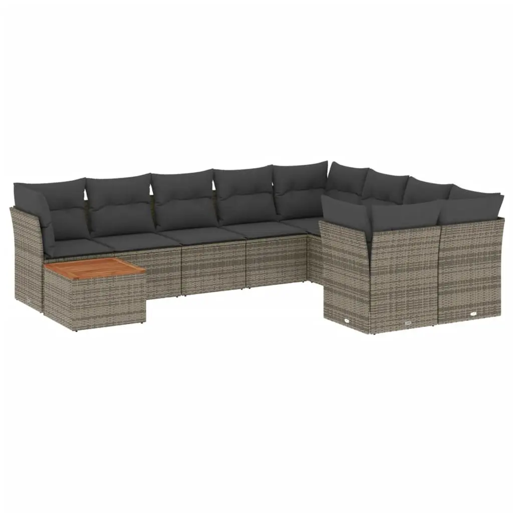 10 Piece Modular Grey Poly Rattan Outdoor Sofa Set with Storage and Removable Cushion Covers for Patio and Garden