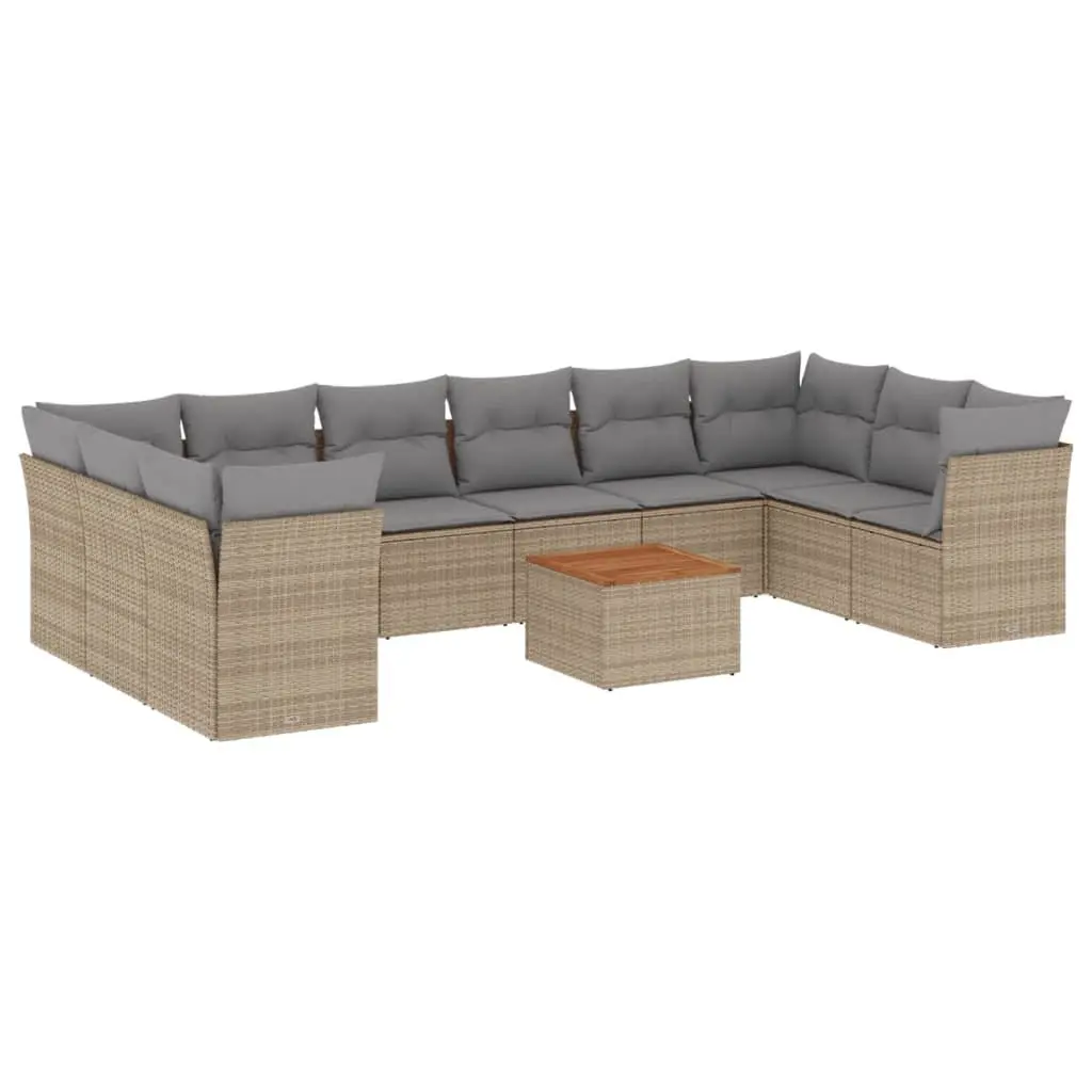 Outdoor Garden Sofa Set 11 Piece Beige Poly Rattan Patio Furniture with Cushions