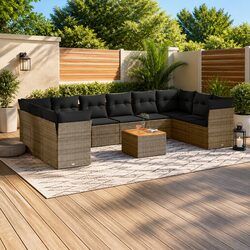 Garden Sofa Set 11 Piece Outdoor Furniture Grey Poly Rattan Modular Patio