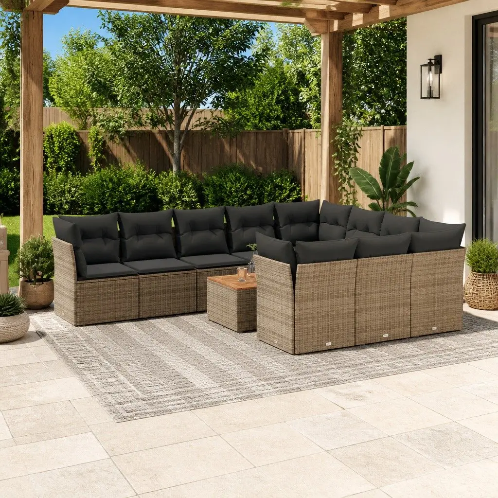 Modular Outdoor Furniture Set 11 Piece Grey Poly Rattan Garden Sofa