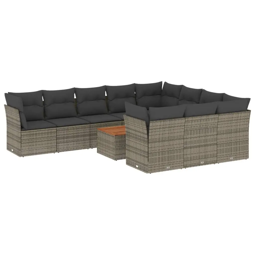 Modular Outdoor Furniture Set 11 Piece Grey Poly Rattan Garden Sofa