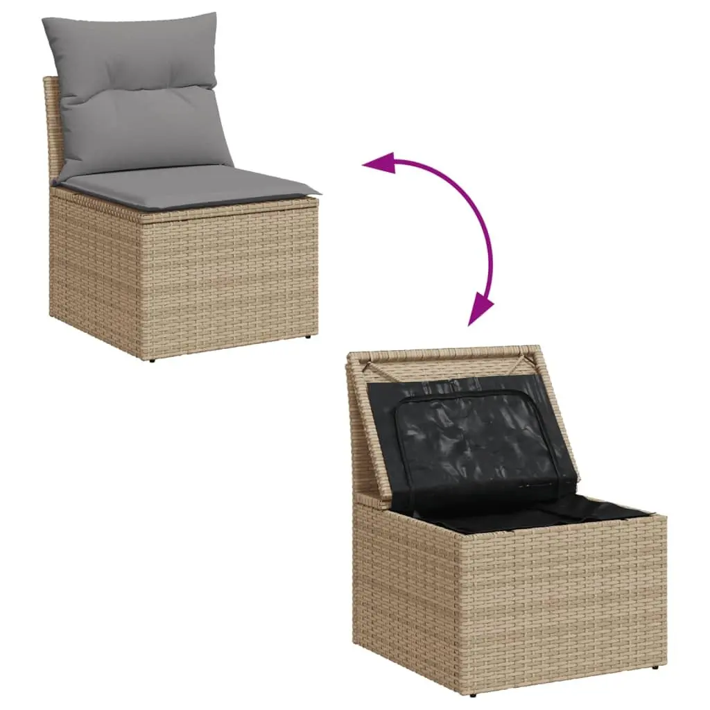 Garden Sofa Set 11 Piece Outdoor Furniture Patio Beige Poly Rattan with Cushions