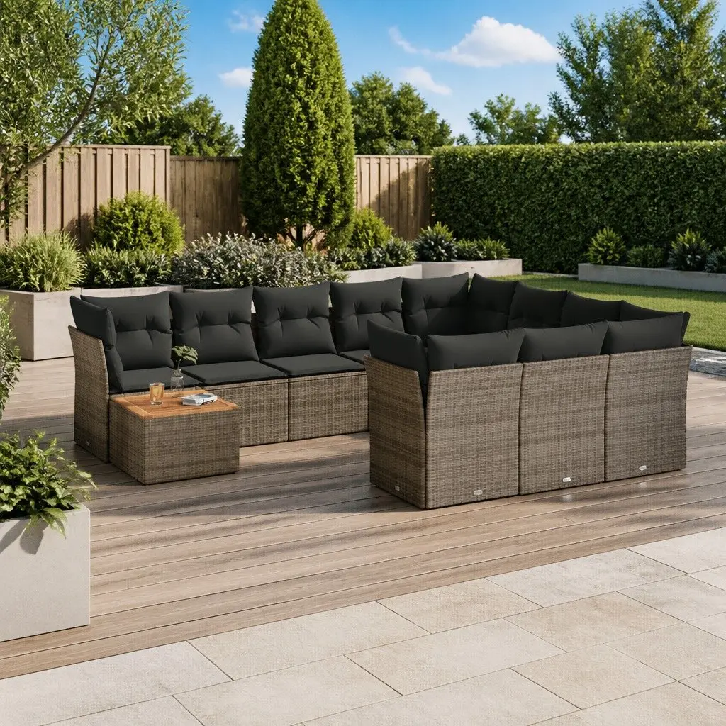 Garden Sofa Set 11 Piece Grey Poly Rattan Outdoor Furniture Patio Seating