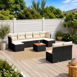 Friendly 10-Piece Black Garden Sofa Set with Comfort