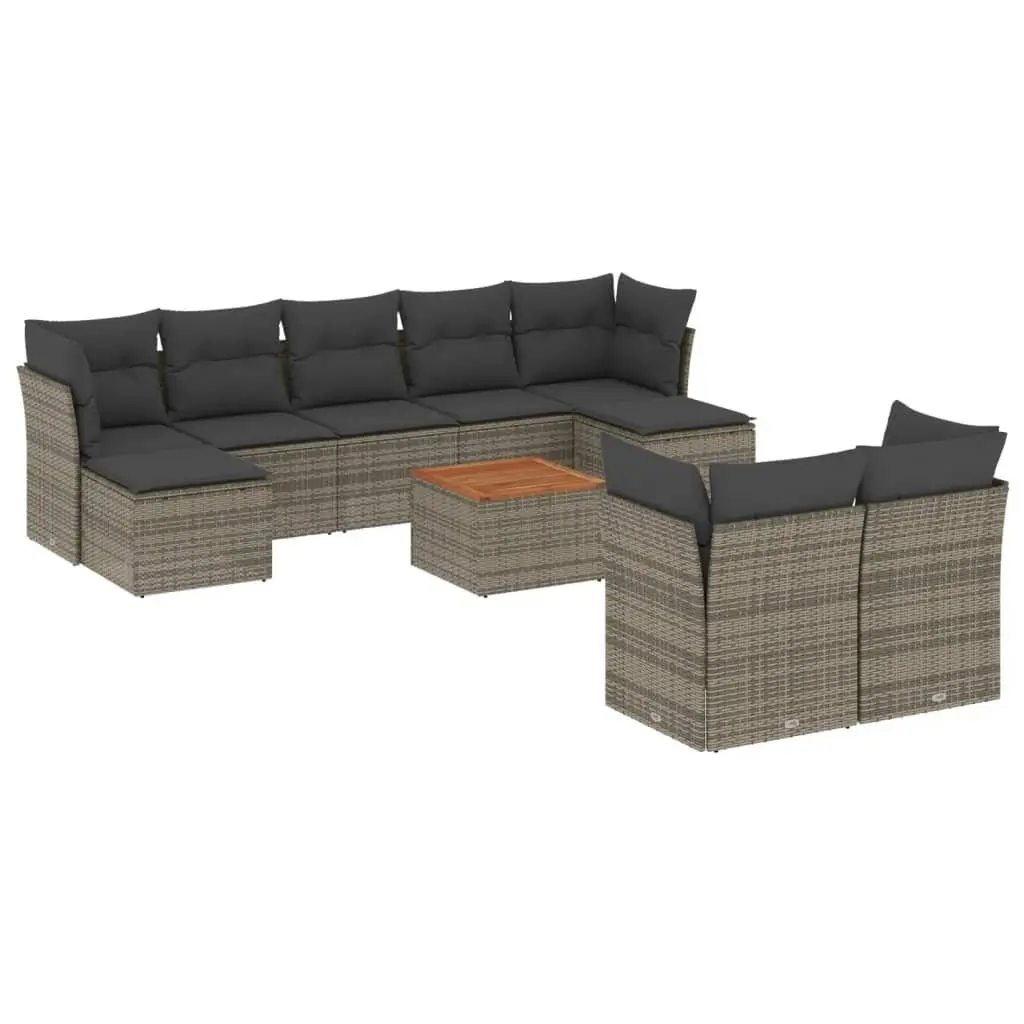 Garden Sofa Set Grey 10 Piece Poly Rattan Outdoor Furniture with Storage