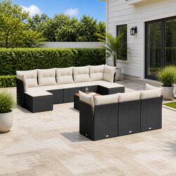 Garden Sofa Set 11 Piece Outdoor Furniture Black Poly Rattan with Storage