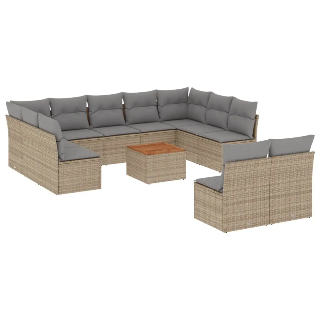 Garden Sofa Set 12 Piece Outdoor Furniture Patio Beige Poly Rattan Modular