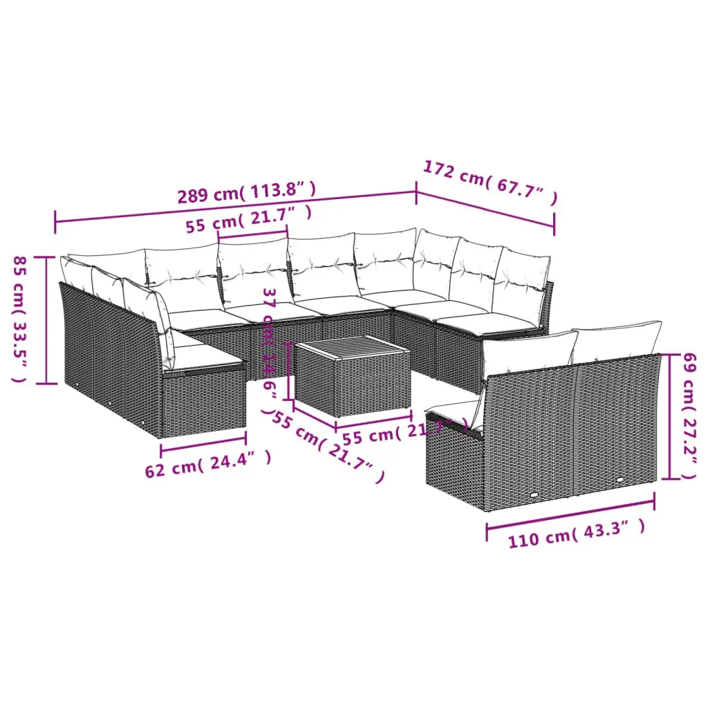 Garden Sofa Set 12 Piece Outdoor Furniture Patio Beige Poly Rattan Modular