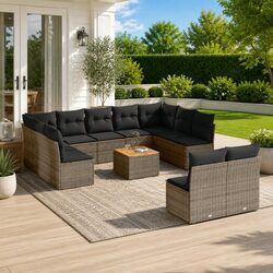 Garden Sofa Set 12 Piece Outdoor Furniture Grey Poly Rattan Patio Sectional