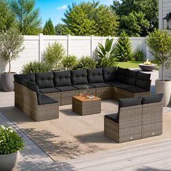 Garden Sofa Set 13 Piece Grey Poly Rattan Outdoor Furniture Patio Seating With