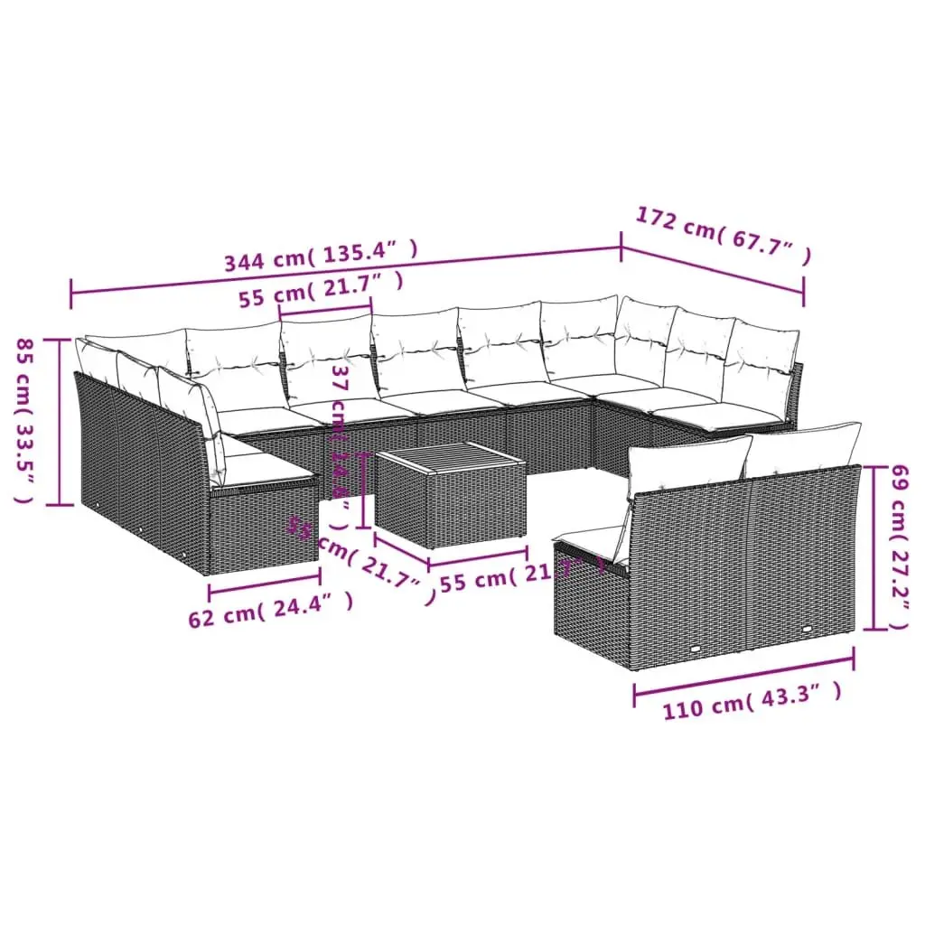 Garden Sofa Set 13 Piece Grey Poly Rattan Outdoor Furniture Patio Seating With