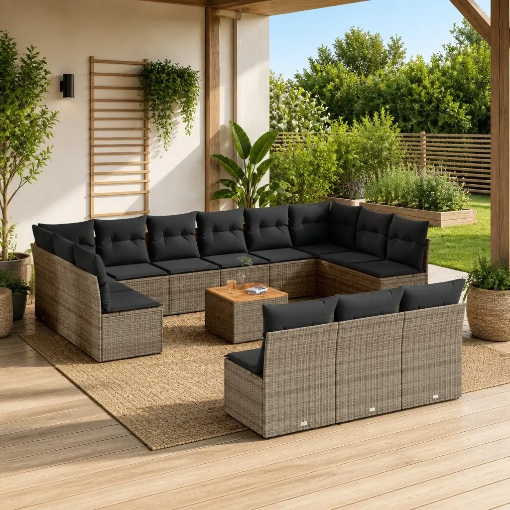 Garden Sofa Set 14 Piece Outdoor Furniture Grey Poly Rattan Patio Seating