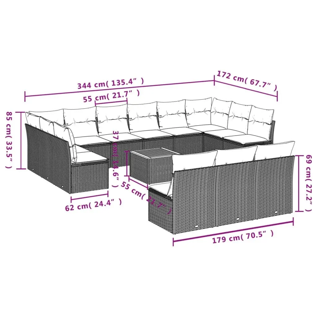 Garden Sofa Set 14 Piece Outdoor Furniture Grey Poly Rattan Patio Seating