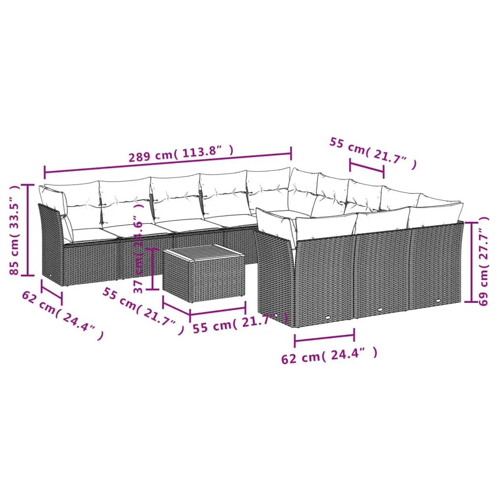 12 Piece Garden Sofa Set Grey Poly Rattan Modular Outdoor Furniture