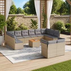 Garden Sofa Set 13 Piece Outdoor Furniture Patio Beige Poly Rattan with Cushions
