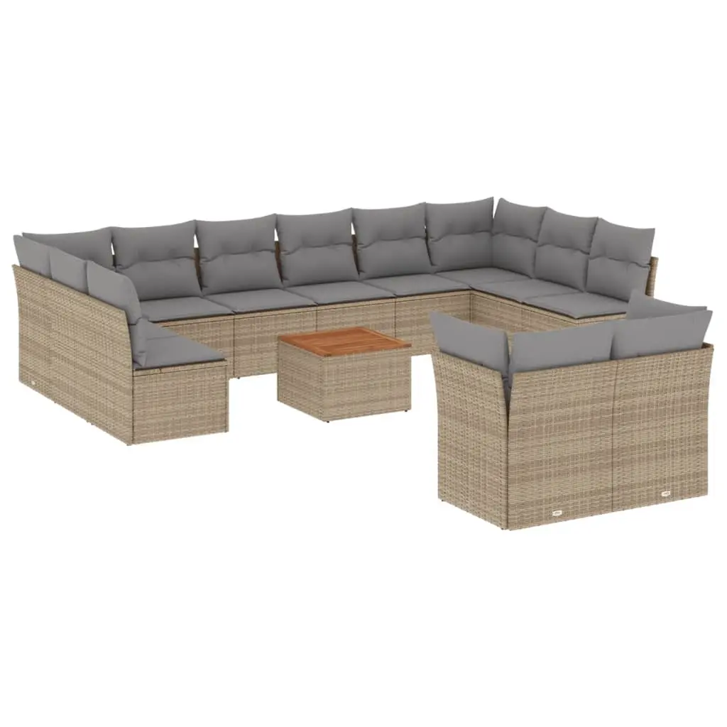 Garden Sofa Set 13 Piece Outdoor Furniture Patio Beige Poly Rattan with Cushions