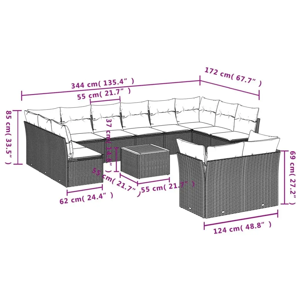 Garden Sofa Set 13 Piece Outdoor Furniture Patio Beige Poly Rattan with Cushions