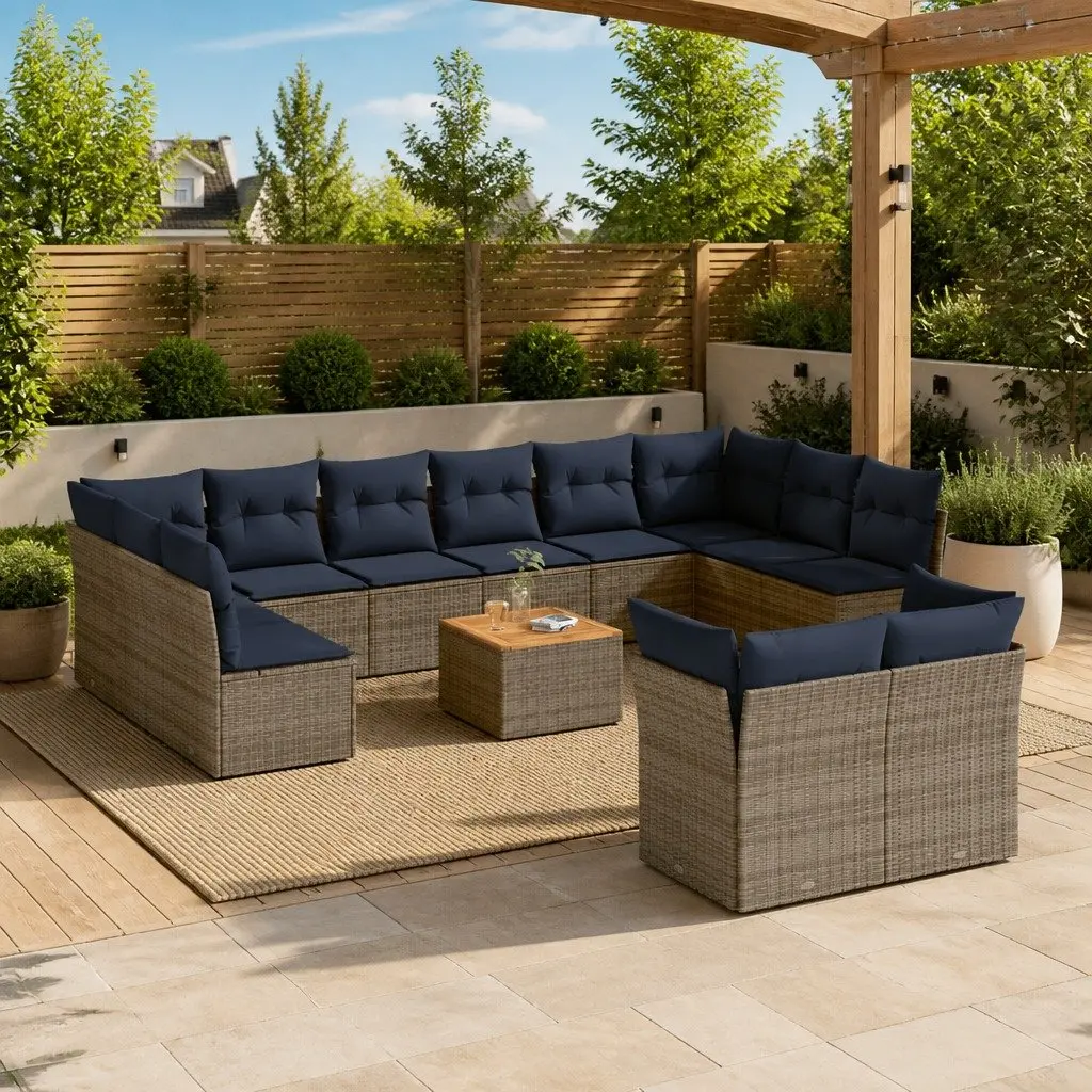 Garden Sofa Set 13 Piece Outdoor Furniture Grey Poly Rattan Patio Seating