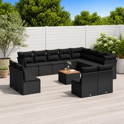 Garden Sofa Set 13 Piece Outdoor Furniture Black Poly Rattan Patio Sectional