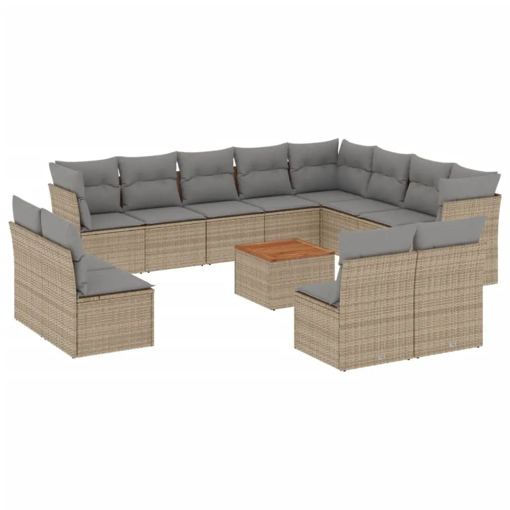 Garden Sofa Set 13 Piece Outdoor Furniture Patio Lounge Beige Poly Rattan