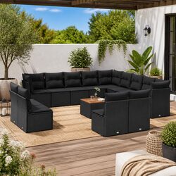 Garden Sofa Set 14 Piece Outdoor Furniture Black Poly Rattan Patio Lounge