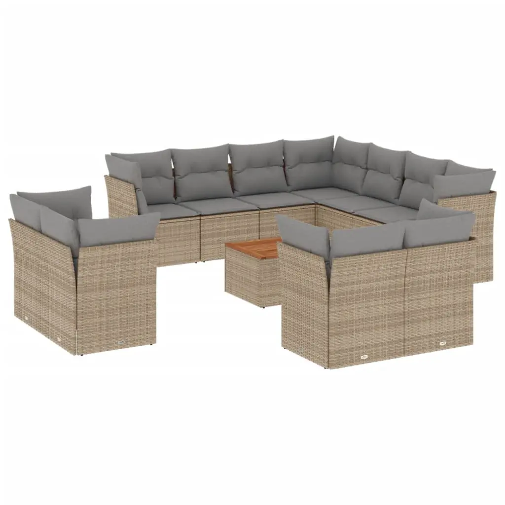 Garden Sofa Set 12 Piece Outdoor Furniture Beige Poly Rattan Patio Seating with