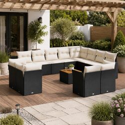 Garden Sofa Set 13 Piece Outdoor Furniture Black Poly Rattan Modular Patio