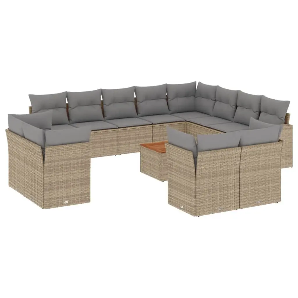 Garden Sofa Set 13 Piece Outdoor Furniture Patio Lounge Beige Poly Rattan