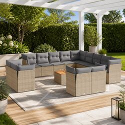 Garden Sofa Set 14 Piece Outdoor Furniture Beige Poly Rattan Patio Lounge Seat