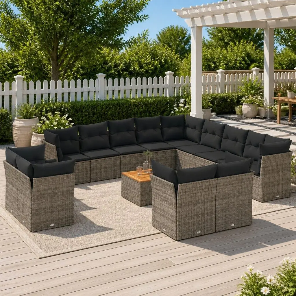 Garden Sofa Set Grey Modular 14 Piece Outdoor Furniture Poly Rattan
