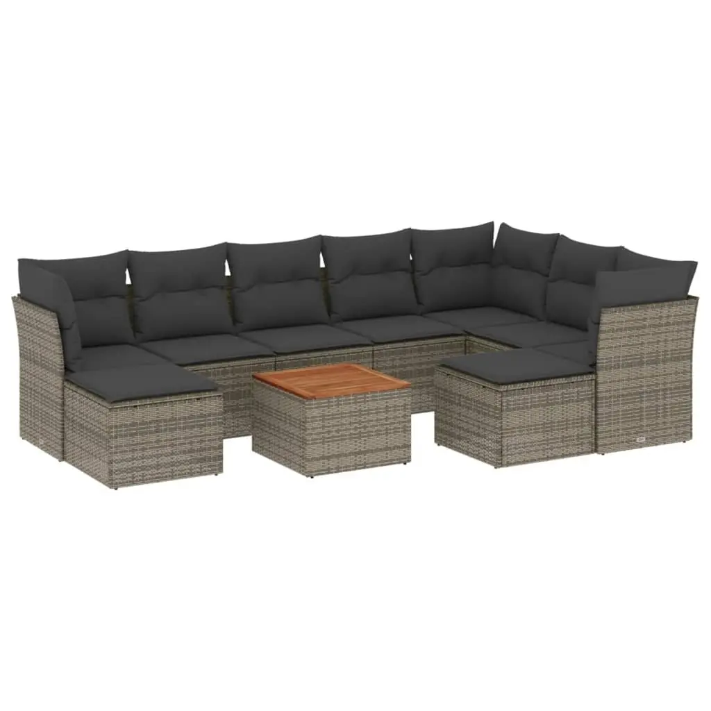 10 Piece Garden Sofa Set Outdoor Furniture with Cushions Grey Poly Rattan