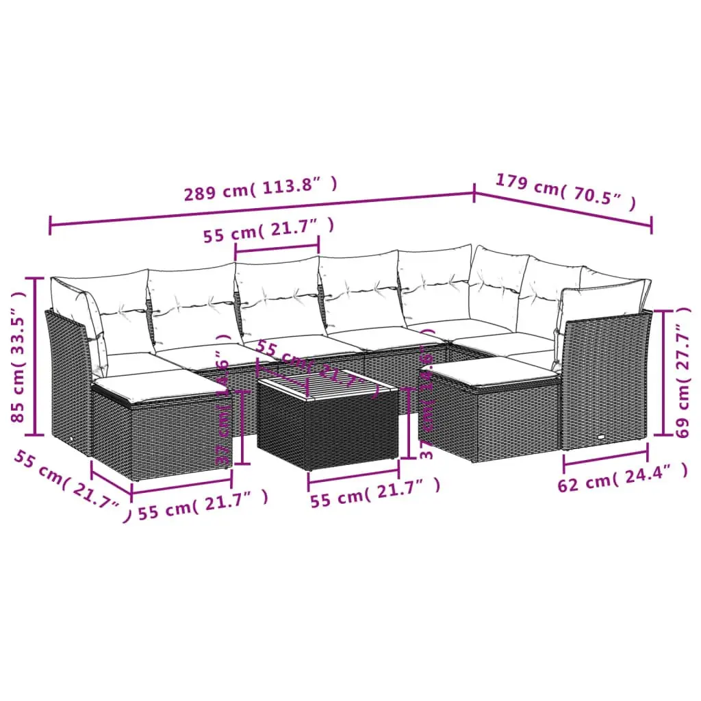 10 Piece Garden Sofa Set Outdoor Furniture with Cushions Grey Poly Rattan